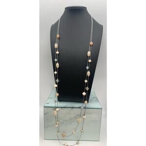 Loft Silver Tone Double Strand Soft Dainty Pink With AB Crystals Necklace